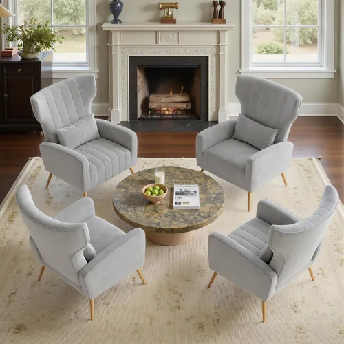 Miniatura 25 de Nalupatio Sillas decorativas de terciopelo, moderno sillón con respaldo alto con almohada lumbar, sillón tapizado de respaldo alto con patas de Beige