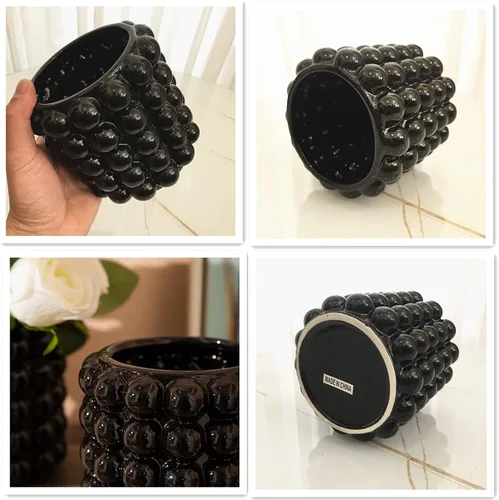 Miniatura 6 de Anding Jarrón de burbujas negras para el día de San Valentín, jarrón de cerámica negra para flores, jarrones altos de cerámica para decoración