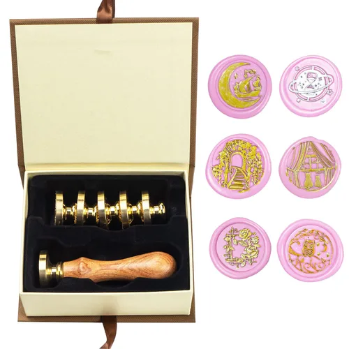 Miniatura 29 de Juego de sellos de cera de animales con 7 cabezas de latón extraíbles y 1 mango de madera, sello de cera retro para gatos, pájaros, mariposa, abeja