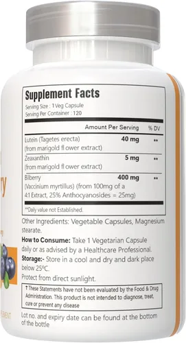 Miniatura 4 de Luteína con zeaxantina, cápsulas veganas, 120 unidades, 40 mg de luteína + 4 mg de zeaxantina por porción, sin OMG, sin gluten