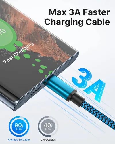 Miniatura 3 de Aioneus Cable USB A a USB C, paquete de 3 unidades de 3 pies, cable de carga USB C trenzado duradero de carga rápida, cable de carga tipo C