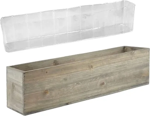 Miniatura 5 de CYS EXCEL Maceta rectangular de madera con forro de plástico extraíble (H: 4 pulgadas de apertura: 22 x 5 pulgadas), maceta rectangular de madera