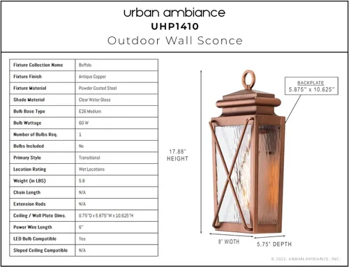 Miniatura 3 de Urban Ambiance Aplique de pared vintage de lujo, tamaño mediano: 17.875 pulgadas de alto x 8 pulgadas de ancho, con elementos