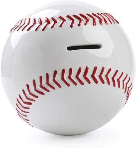 Miniatura 4 de Hucha de béisbol grande de cerámica blanca para niños, banco de monedas deportivo, caja de dinero para decoración de dormitorio, 7.8 pulgadas