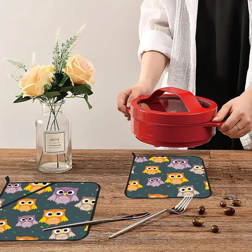 Miniatura 6 de Lindos soportes para ollas de búho de dibujos animados, 2 unidades para cocina, almohadillas calientes resistentes al calor para cocinar, asar a