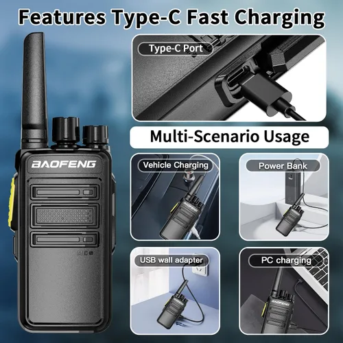 Miniatura 4 de BAOFENG BD-V12B - Paquete de 6 walkie talkies de largo alcance para adultos, radios recargables de dos vías Walkie Talkies con auricular, cargador