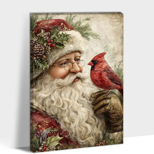 BYXOLARA Imágenes de Papá Noel para decoración de pared, lienzo vintage estilo retrato de Papá Noel para sala de estar, impresiones de pintura Arte
