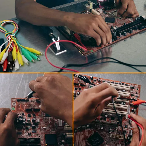 Miniatura 4 de 10 clips eléctricos de cocodrilo de alta calidad, 5 cables de prueba de colores con sondas de prueba, cables de puente de cocodrilo con clips