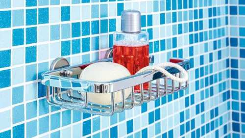 Miniatura 6 de tesa® Aluxx - Cesta de ducha pequeña, aluminio cromado brillante, autoadhesiva, tecnología de montaje adhesiva, 1.969 in x 8.661 in x 4.016 in