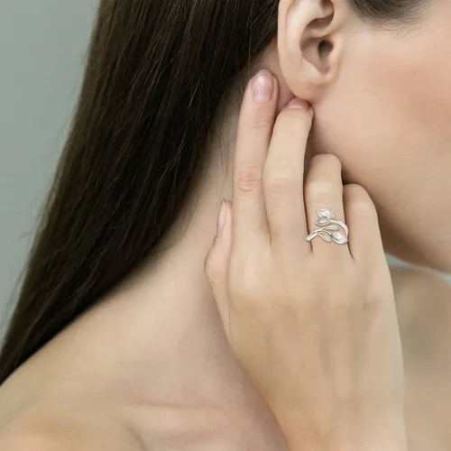 Miniatura 6 de PRAYMOS Anillos de hoja para mujer, plata de ley 925, con piedra natal, abierto, ajustable, anillos de compromiso y boda