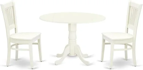 Miniatura 7 de East West Furniture DLVA3-BLK-W, juego de dinette de 3 piezas para espacios pequeños que incluye una mesa de comedor redonda con hojas abatibles y 2