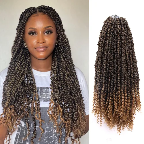 Miniatura 6 de Pelo de Passion Twist – Cabello de ganchillo de 18 pulgadas para mujer, 8 paquetes de cabello rizado pretrenzado de ganchillo Passion Twists T27.