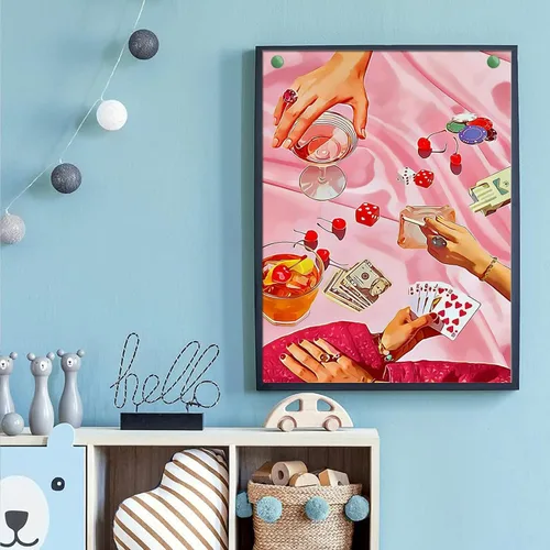 Miniatura 3 de Kits de arte de diamante rosa KICHANG para adultos principiantes, pintura de diamante moderna DIY 5D redonda de taladro completo con lunares de Copa