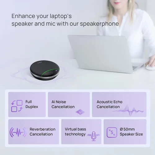 Miniatura 3 de Yealink Altavoz Bluetooth SP92 con altavoz de conferencia Dongle y micrófono Reducción de ruido dúplex completo 20h Llamada de equipos 9.81 oz