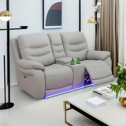 Miniatura 16 de A Ainehome Juego de sofá reclinable eléctrico LED para sala de estar, juego de sofá modular de cuero, sofá reclinable y sofá biplaza con puerto USB