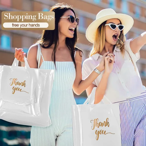 Miniatura 6 de Teling 200 bolsas de agradecimiento con asa a granel, bolsas de mercancía de agradecimiento de 3 tamaños, paquete de plástico para compras al por