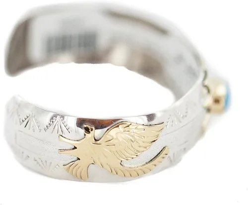 Miniatura 5 de $510Tag 12ktGF Pulsera nativa de turquesa natural de águila navajo con certificación de plata 13095 Hecho por Loma Siiva, Metal Piedra, Turquesa