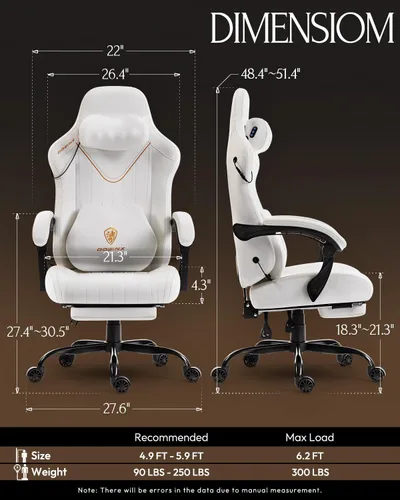 Miniatura 3 de Dowinx Silla de videojuegos para videojuegos con masajeador de cuello Shiatsu y soporte lumbar para el hogar, oficina, respaldo alto, reclinable