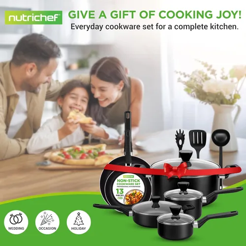 Miniatura 7 de NutriChef NCCWA13 - Juego de utensilios de cocina antiadherentes de 13 piezas resistentes al calor con cacerola, sartenes, ollas de cocina, cazuela