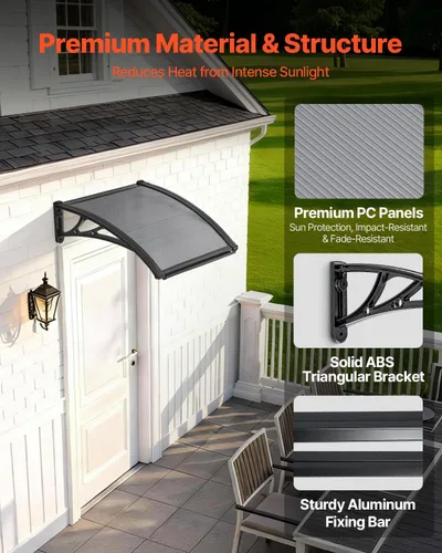 Miniatura 4 de VEVOR Toldo para puerta de entrada, toldo de puerta de ventana de 24 x 24 pulgadas con drenaje y soporte de ABS, cubierta de policarbonato