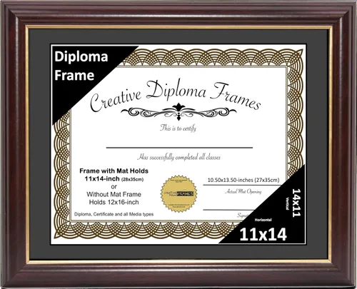 Miniatura 82 de Creative Picture Frames Marco para Diploma de Caoba con Borde Dorado de 12x16 pulgadas con Vidrio y Paspartú Negro y Colgadores de Pared Instalados
