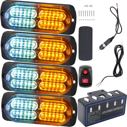 Miniatura 14 de Luces LED de advertencia, 4 piezas, advertencia de emergencia, construcción de peligro, ultra delgada, función de sincronización para automóvil