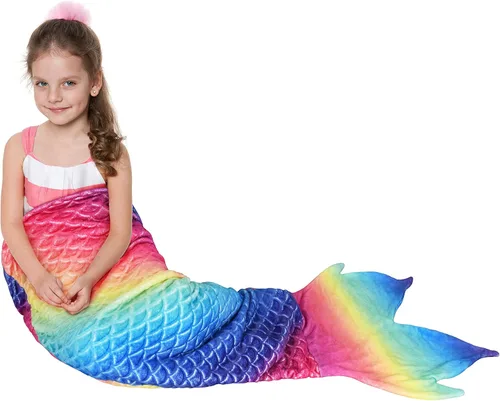 Miniatura 25 de Manta de cola de sirena para niños de Catalonia, manta súper suave de franela para dormir, manta acogedora para niñas, diseño de arco iris, regalo