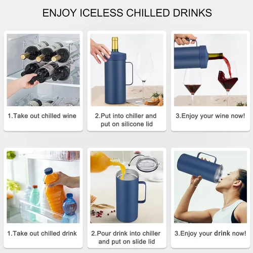 Miniatura 5 de MAXSO Vaso enfriador de vino de 42 onzas, regalo para los amantes del vino, cubo aislado al vacío de acero inoxidable 2 en 1, taza portátil