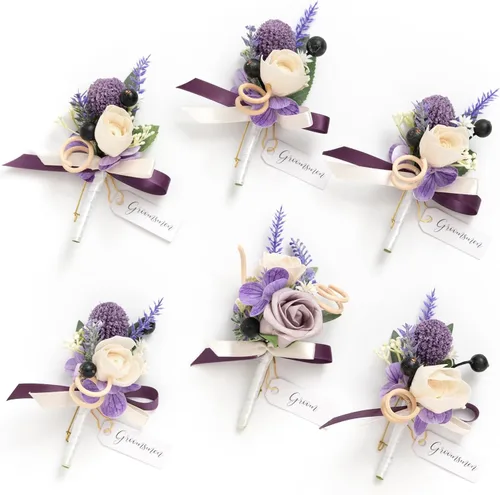 Miniatura 41 de Ling's Moment Boutonniere para Hombres Boda, Juego de 6, Novio y Padrinos Boutonniere para Boda Regreso a Casa Halloween Ceremonia Aniversario, Cena