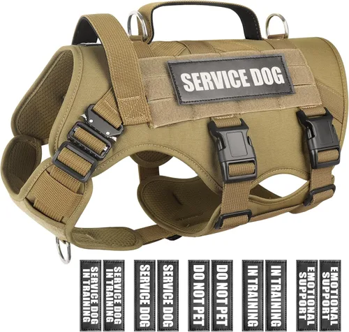 Miniatura 8 de WINSEE - Arnés tipo chaleco para perro de servicio para perro mediano, chaleco táctico MOLLE con 10 parches para mascotas, arnés resistente sin