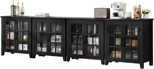 Miniatura 23 de Aparador Grande Buffet con Almacenamiento, 32" Mueble de Cocina Estilo Granja Azul Marino para Café y Vino con 2 Puertas de Vidrio, Mesa Aparador