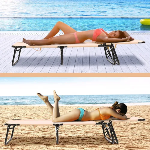 Miniatura 8 de GYMAX Sillón de playa, silla para tomar el sol, silla plegable ajustable reclinable con agujero para cara (1, arena)