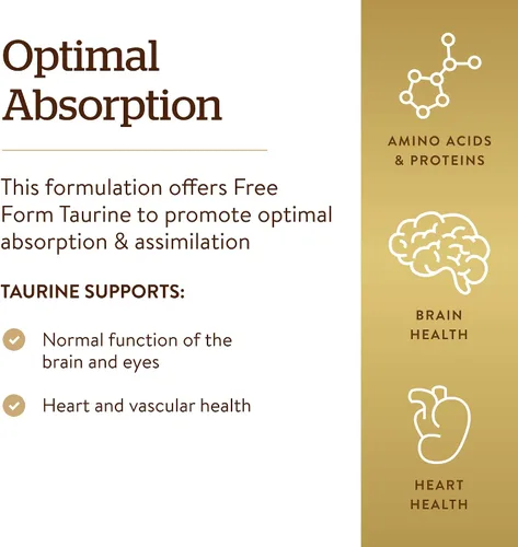 Miniatura 4 de Solgar Taurina 500 mg, 250 cápsulas vegetales - Antioxidante - Salud cerebral - Aminoácidos - Vegano, sin gluten, sin lácteos, Kosher - 250 porciones