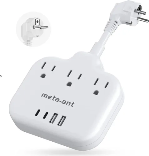Miniatura 11 de Adaptador de enchufe de viaje europeo, adaptador de enchufe estadounidense a europeo con 3 tomas de corriente americanas y 4 USB, cable