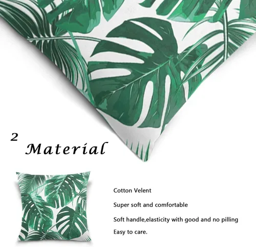 Miniatura 4 de ALAZA Fundas de almohada de doble cara, fundas de almohada cuadradas de terciopelo de algodón con hojas de palma verde tropical, 20 x 20 pulgadas, T