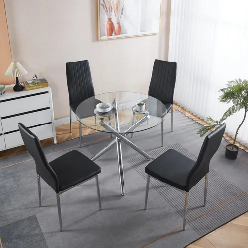 Miniatura 2 de Juego de 4 sillas, patas de color cromado, asiento negro
