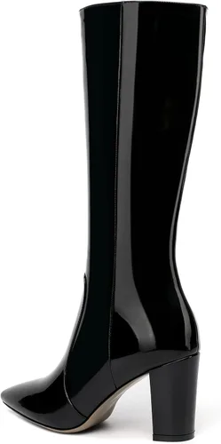 Miniatura 84 de AMBELIGHT Botas altas hasta la rodilla con cremallera y puntera puntiaguda para mujer, de patente sólida, tacón alto, 3.3 pulgadas
