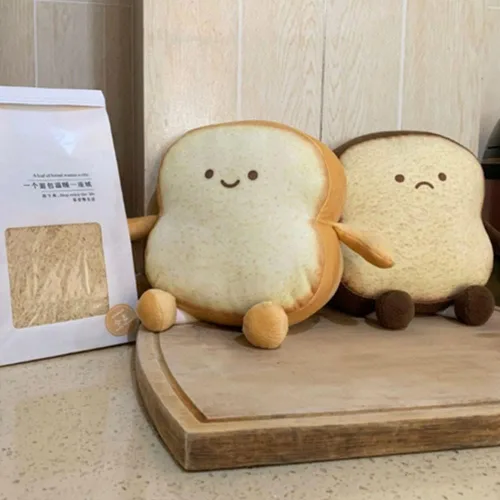 Miniatura 2 de OUKEYI Almohada de pan tostado, divertido juguete de felpa con forma de pan, expresión facial, suave tostada para niños, adultos, regalo