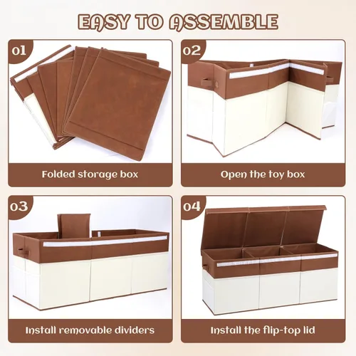 Miniatura 4 de FIIOEOY Caja de juguetes extragrande con tapas, organizador de almacenamiento de juguetes plegable con divisor para niños, baúl de juguetes