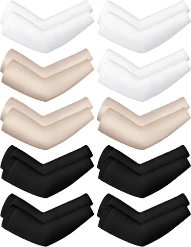 Miniatura 17 de Boao 10 pares de mangas UV para brazos para hombres y mujeres, cubierta de tatuajes refrescante, mangas de compresión con protección solar