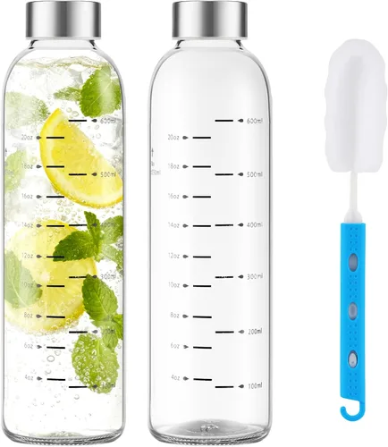 Miniatura 11 de Botellas de vidrio para jugo con tapas, botellas de agua de vidrio reutilizables de 25 onzas con tapas de acero inoxidable, paquete de 6, sin BPA, a