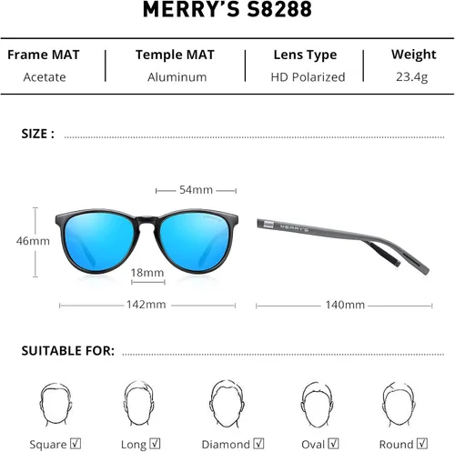 Miniatura 2 de MERRYS Polarized Sunglasses for Women Men Vintage Retro Classic Round Frame Aluminum Legs S8288