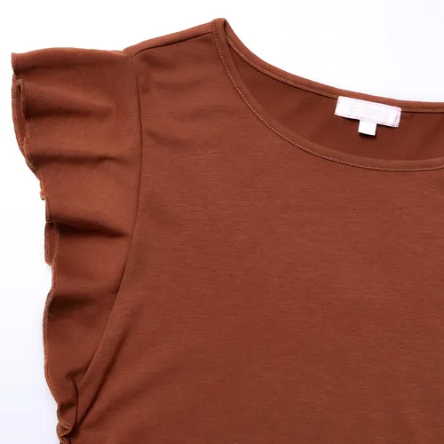 Miniatura 3 de Bhome Camiseta de maternidad con manga corta voladora, fruncido lateral, blusa para embarazada, túnica casual de embarazo