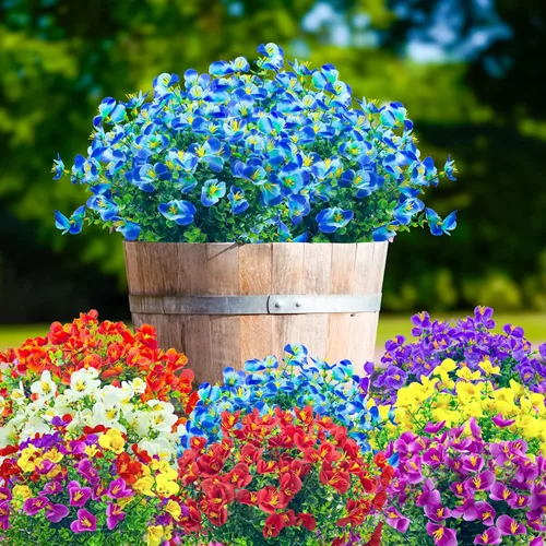 Miniatura 5 de 8 paquetes de flores artificiales para exteriores, resistentes a los rayos UV, flores de plástico sintético para exteriores, patio, jardín, porche