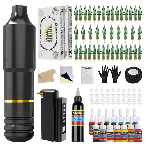 Miniatura 8 de Solong Tattoo EM128KITPRD50-1-US - Kit de bolígrafo rotatorio con fuente de alimentación de tatuaje, 50 agujas de tatuaje.