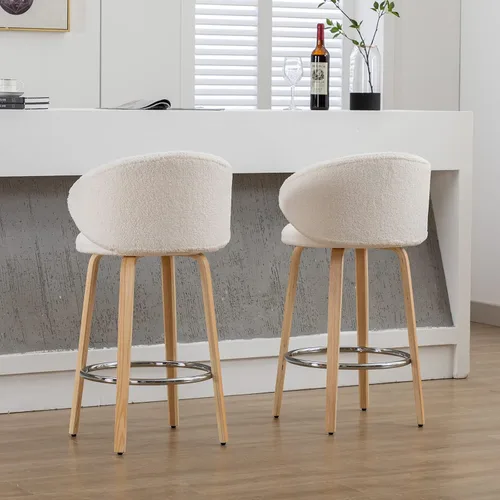 Miniatura 5 de DUOMAY Paquete de 2 taburetes de bar de 26 pulgadas de altura de mostrador, sillas de isla de cocina con respaldo de barril de sherpa blanco
