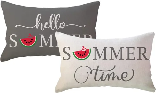 Miniatura 7 de ULOVE LOVE YOURSELF Hello Summer - Juego de 2 fundas de almohada lumbar de 12 x 20 pulgadas, fundas de almohada decorativas de verano de sandía Negro
