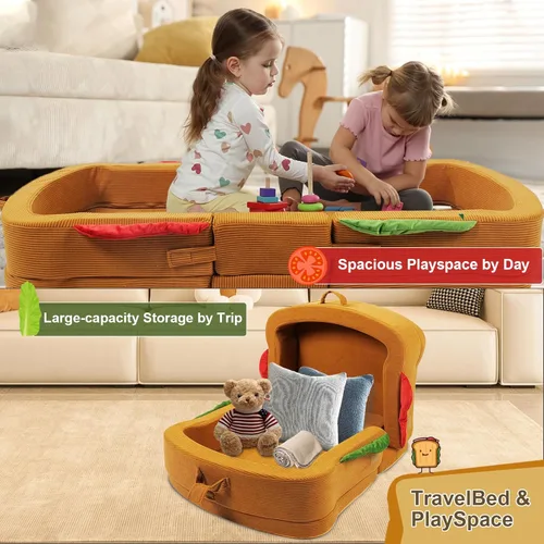 Miniatura 3 de Cama de Viaje para Niños Estilo Sándwich - Camas de Piso Portátiles para Niños Pequeños, Cuna de Viaje de Espuma Blanda Plegable para Bebés y Niños