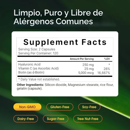 Miniatura 3 de NatureBell Suplementos de ácido hialurónico, 250mg de ácido hialurónico con 25mg de vitamina C por porción, 200 cápsulas, apoya la hidratación
