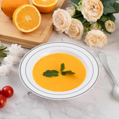 Miniatura 5 de Goodluck Paquete de 50 cuencos de plástico con borde plateado, cuencos de sopa desechables de 12 onzas para bodas, fiestas, cenas, catering y uso
